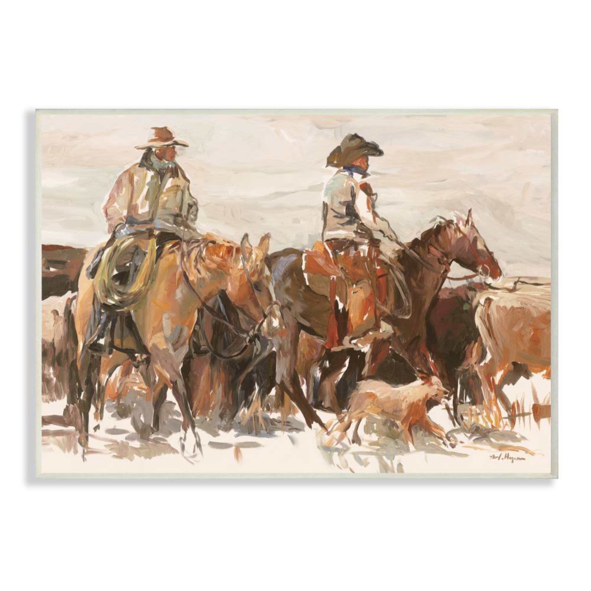 Stupell Industries Cowboys And Horses Farm Western Painting Wall Plaque